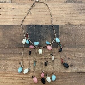 Anthropologie Multi-Color Boho Beaded Fringe Statement Necklace